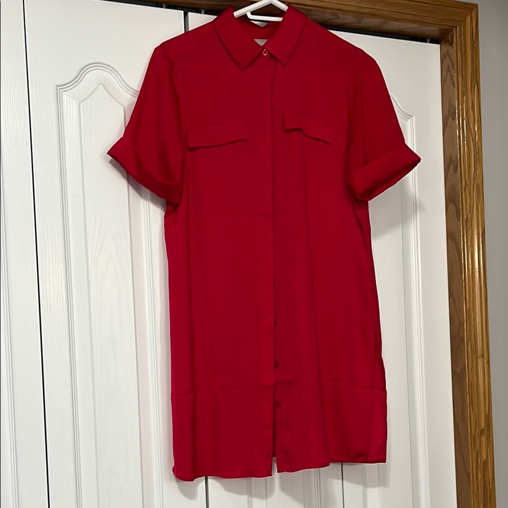 Chico's Red Collar Cuffed Sleeve Tunic